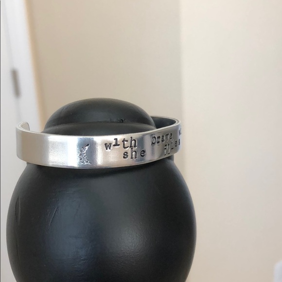 Hand Stamped Cuff - “With Brave Wings She Flies” - Picture 2 of 4